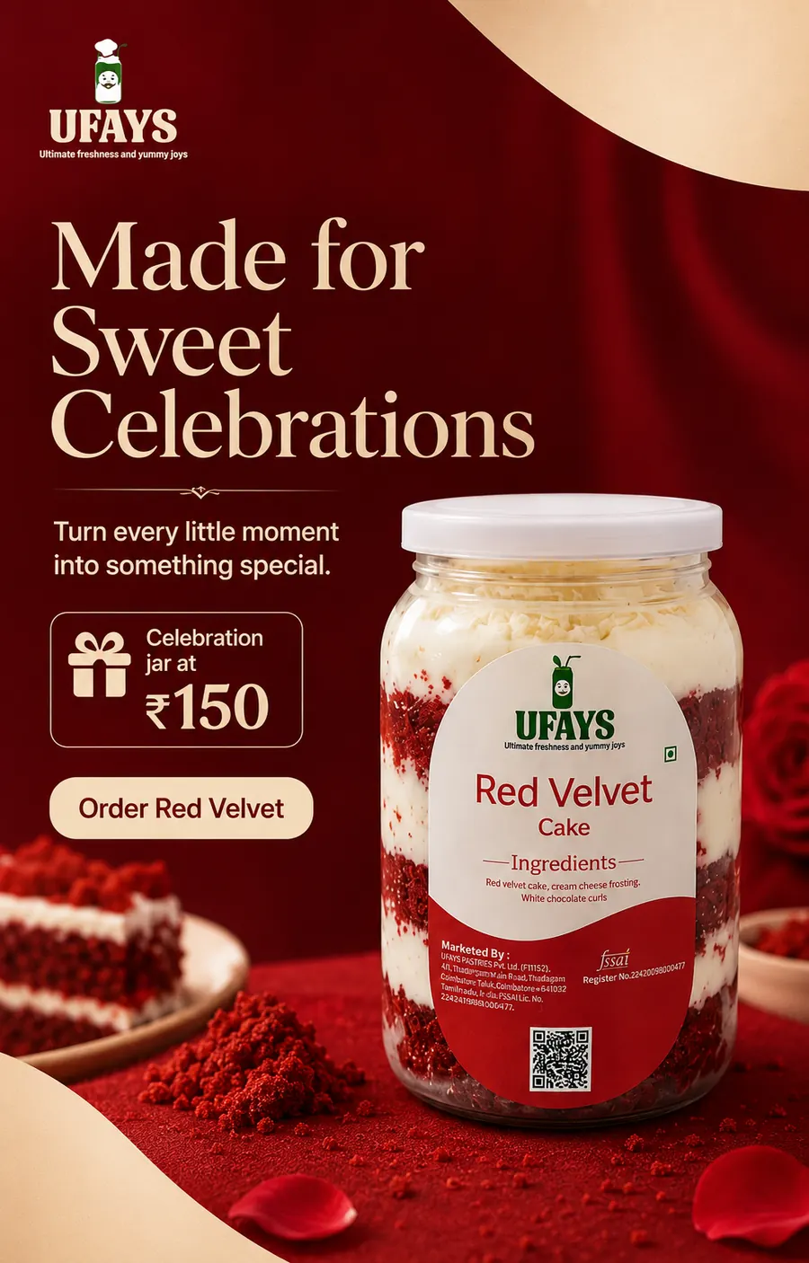 UFAYS — Made for Sweet Celebrations. Red Velvet celebration jar at ₹150.